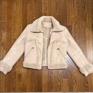 MOTHER Cream Shearling Lined Jacket